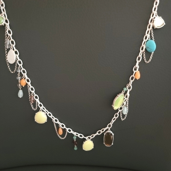 LIA Sophia Long White Chain with Earthtone Stones - Picture 1 of 6